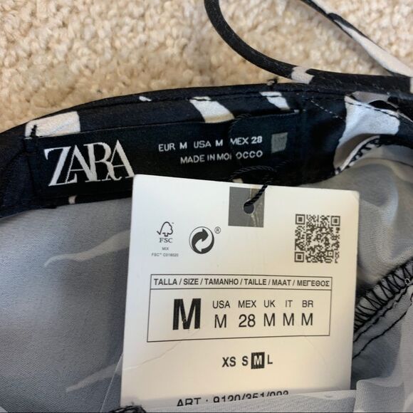 Zara Black zebra animal print spaghetti strap mini dress Sz M NWT - Picture 7 of 11